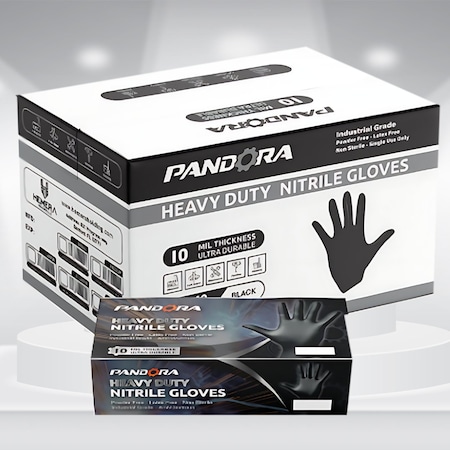 Pandora Disposable Gloves, 10 mil Palm, Nitrile, Powder-Free, M, 400 PK, Black HM2021832002-BK-M